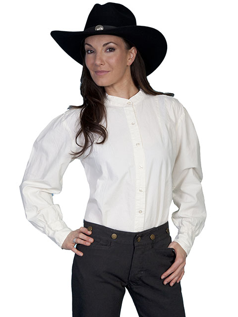 (image for) Ladies Cotton Ranch Band Collar Blouse